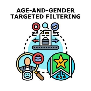 Age and gender targeted filtering processing data Stock Illustration
