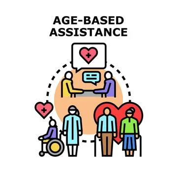 Age based assistance concept providing social support Stock Illustration