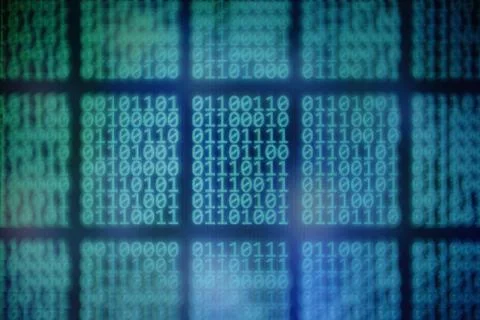 Age of big data. blocks of binary code on blue background. focus in the cente Stock Photos