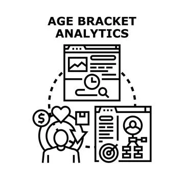 Age bracket analytics and audience segmentation marketing strategy Stock Illustration