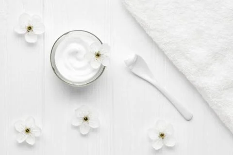 Age control cosmetic cream face, body, skincare product anti aging clinic Stock Photos