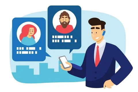 Age of Digital and Information Revolution. Businessman is talking business .. Stock Illustration
