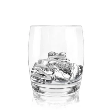 Age of an empty glass with ice cubes on a white background. 3d render Stock Photos