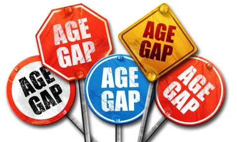 Age gap, 3D rendering, street signs Stock Illustration