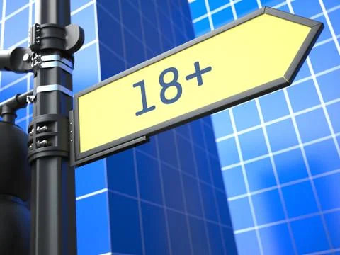Age Limit 18+ on Yellow Roadsign. Stock Illustration