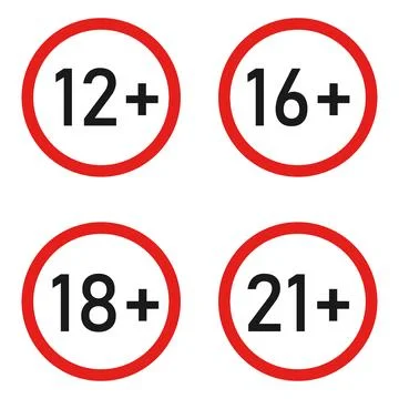 Age limit restriction red circle signs icon set collection vector flat Ilustración de archivo