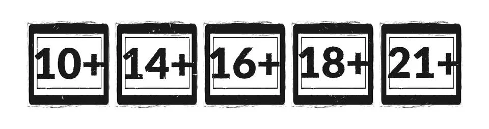 Age limit square stamp icon vector set. Year plus sign. Notification symbol Stock Illustration
