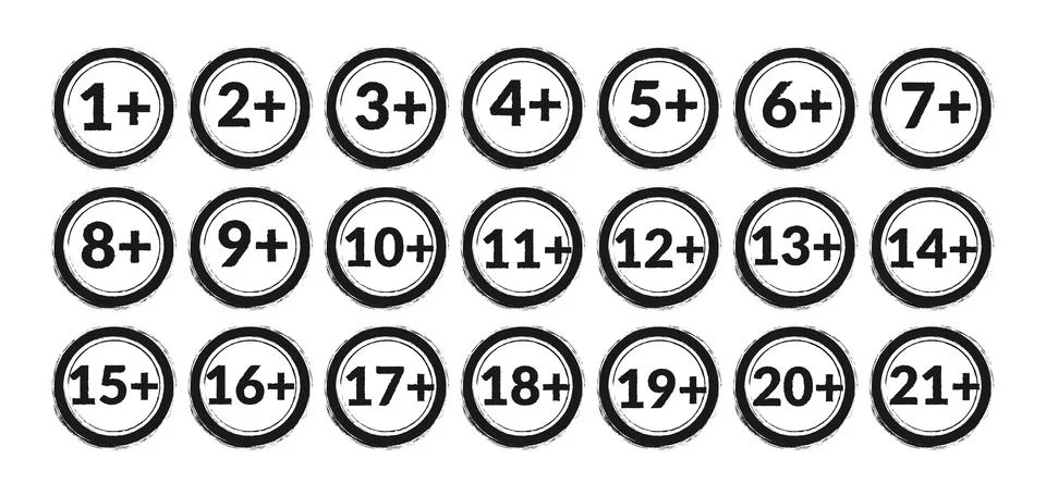 Age limit stamp icon vector set. Children year plus sign. Grunge label. Kids Stock Illustration