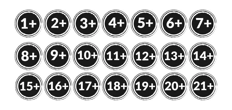 Age limit stamp icon vector set. Notification symbol, underage restriction Stock Illustration