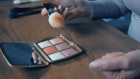 Age makeup. Large white brush and exclusive palette Stock Footage 289205219