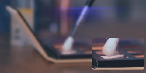 Age makeup. Palette, shadows. Blue horizontal highlights on the brush Stock Footage 292931412
