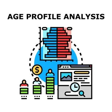 Age profile analysis studying demographic population data Stock Illustration