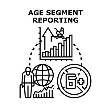 Age segment reporting analyzing demographic population data Illustrazione stock