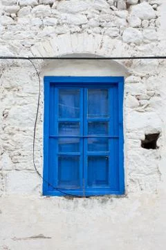 Aged blue window Stock Photos
