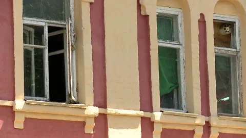 Aged building facade with windows in old historical town, loneliness Stock Footage 90704082