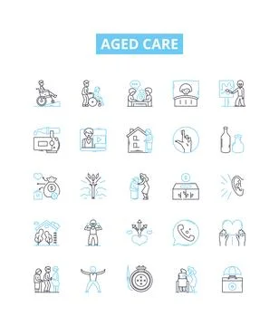 Aged care vector line icons set. Aging, Care, Elderly, Assisted, Supportive Stock Illustration