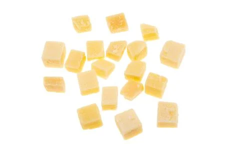 Aged cheese cubes isolated Stock Photos