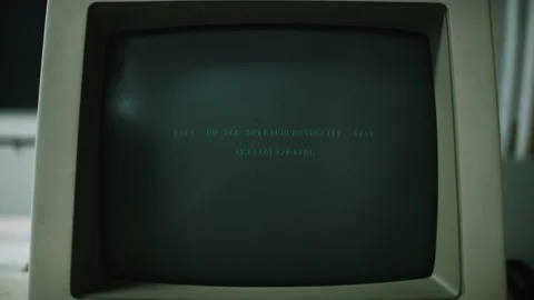 An aged computer is powered off, in sharp 4K video. Stock Footage 130996603