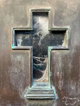 Aged Cross with Cobwebs Stock Photos