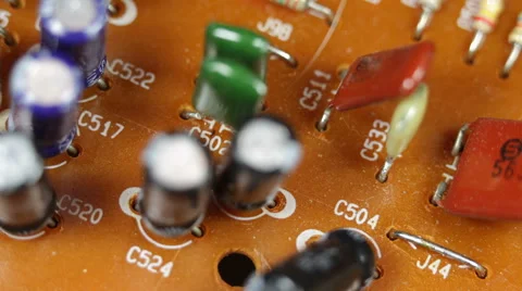 Aged Electronic Components Outdated Brown Board Closeup Old Circuits Background Stock Footage 44354612