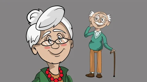 Aged grey haired couple isolated on grey background in 4k video. 動画素材 147849985