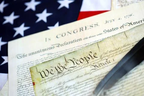 Aged historical documents Washington DC on American Declaration of independence 库存照片