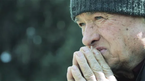 Aged man deep in his thoughts: thoughtful old man, melancholy elderly man  Video stock 48058357