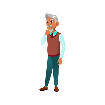 Aged man professor thinking about problem cartoon vector Stock Illustration