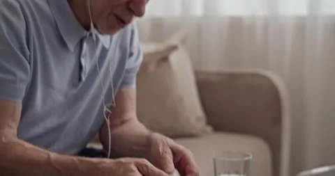 Aged man starting video call to doctor Stock Footage 196238596