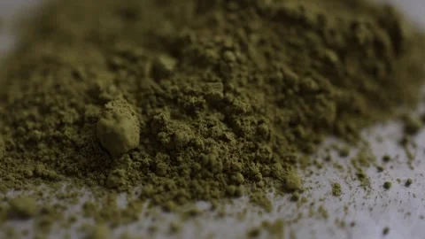 Aged matcha powder with coarse clumps muted color and uneven dry texture Видео 344044049