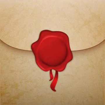 Aged paper envelope background with wax seal Stock Illustration