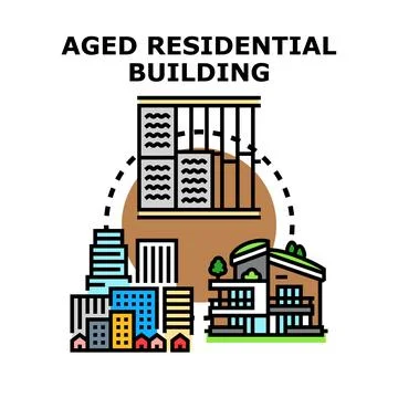 Aged residential building development transforming urban architecture Ilustración de archivo