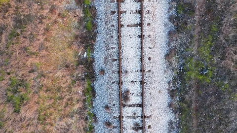 Aged rickety railroad track from above Stock Footage 124113653