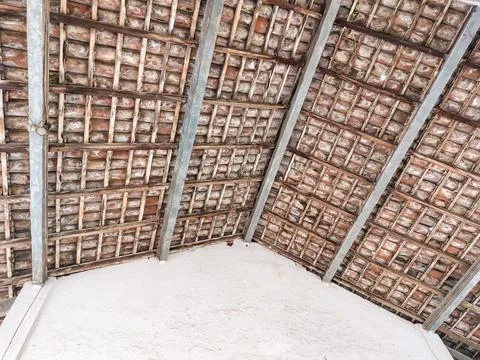 Aged rooftop surface made of clay tiles Stock Photos