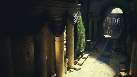 An aged stone corridor with deep shadows and aged decor elements 스톡 동영상 329942992