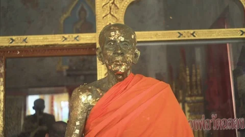 Aged Stone Statue Of Buddhist Monk Stock-Footage 70572689