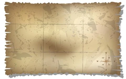 Aged treasure map with compass background Stock Illustration