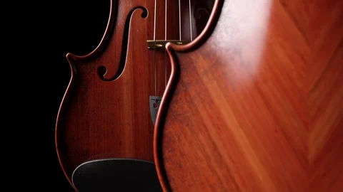 Aged violin close-up on black background Stock Footage 75971672