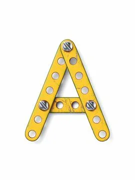 Aged yellow constructor font Letter A 3D イラスト素材