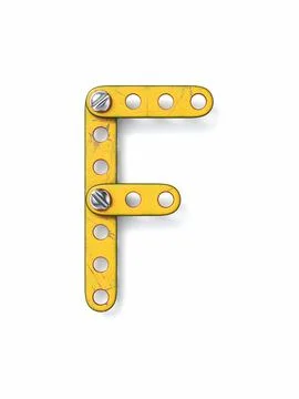 Aged yellow constructor font Letter F 3D Stock Illustration
