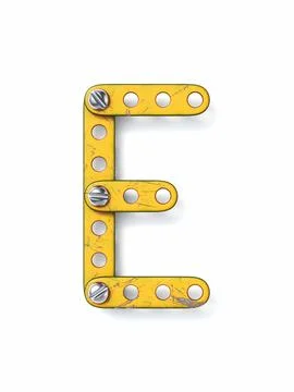 Aged yellow constructor font Letter E 3D Stock Illustration