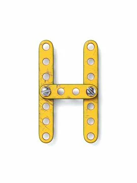 Aged yellow constructor font Letter H 3D Stock Illustration