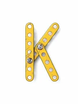 Aged yellow constructor font Letter K 3D Stock Illustration
