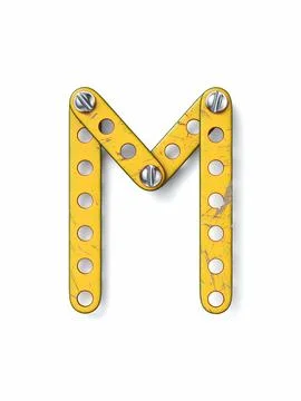 Aged yellow constructor font Letter M 3D イラスト素材