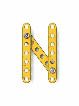 Aged yellow constructor font Letter N 3D イラスト素材