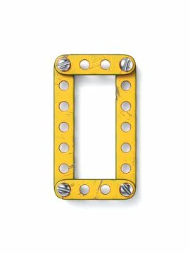 Aged yellow constructor font Letter O 3D イラスト素材