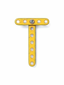 Aged yellow constructor font Letter T 3D Stock Illustration