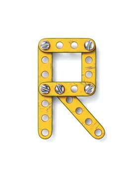 Aged yellow constructor font Letter R 3D Stock Illustration