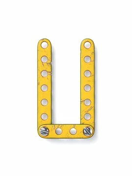 Aged yellow constructor font Letter U 3D イラスト素材