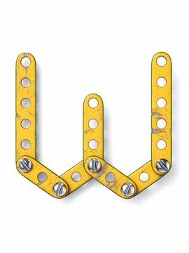 Aged yellow constructor font Letter W 3D Stock Illustration